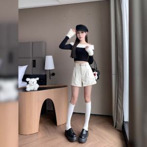 AMMIN 2024 Autumn new button high waist with belt waist design wide leg pants for women Korean style simple solid color A line elegant PU straight leg pants