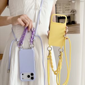 For iPhone 17 Pro Max Lanyard Case With Adjustable Cord Rope Strap For iPhone 17 16 15 Pro Max Air Soft Silicone Phone Cover