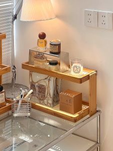 Wooden Desktop Makeup Storage Rack Layered Cosmetic Organizer Lipstick Perfume Separator Beauty Care Product Holder Bedroom