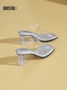 DUSTO | Transparent Coarse Heel Mid Heel Sandals