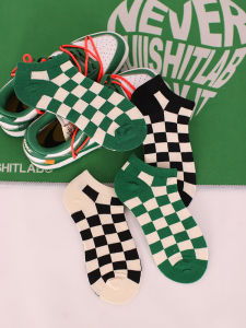 Unique Socks Mens Low Cut Thin Grid Pattern Street Style Boat Socks Breathable Sweat Absorbent Cotton Running Socks for Spring Summer