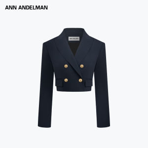 ANN ANDELMAN | Dark Blue Double Breasted Short Notched Collar Slim Fit Blazer