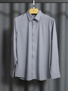 Silk Smooth Bamboo Fiber Long Sleeve Mens Shirt Micro Elasticity Iron Free Standard Fit Business Casual Wear All Seasons