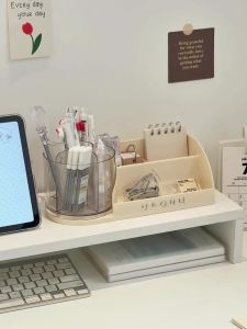 UFORU 360° Rotating Pen Holder Large Capacity Clear Desk Organizer Multi-Zone Stationery Storage Box for Office Desktop