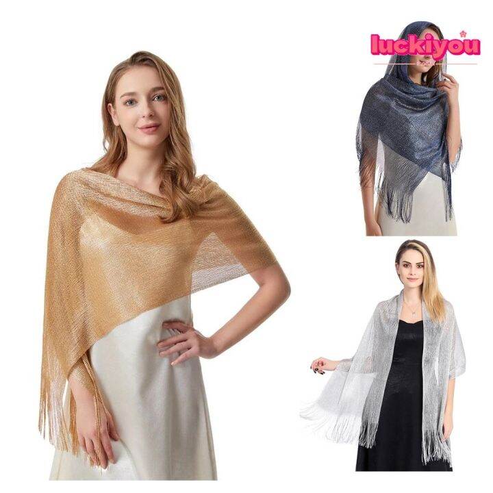 【Luckiyou】Simple Solid Color Ladies Glitter Golden Silver Scarf Women ...