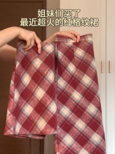 Váy Dài Chữ a Cỡ Lớn Màu Đỏ Kẻ Caro Cho Nữ Mùa Thu Đông 2025 Váy Midi Cạp Cao Ôm Sát Cơ Thể Váy Công Sở