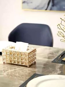 Rectangular Luxury Crystal Tissue Box Glass Tissue Holder Organizer for Room Office Home Decor Napki