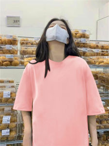 New 2025 Womens Cotton T-shirt Short Sleeve Loose Shoulder Summer Black Neutral Style Top Korean Version round Neck Print Pattern