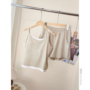 Faux Two-Piece Cami Set High-Quality Cotton & Premium Modal Padded Home Wear