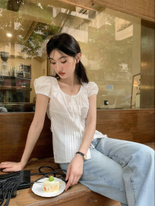 NIHAOKANONG | Áo Sơ Mi Mỏng Dáng Hè Có Nút Đơn Và Tay Bồng