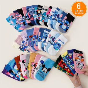 Disney | 6/12/18 Pairs of Random Womens Knitted Ankle Socks With Cute Cartoon Print Summer Breathable and Casual Couple Low Top Socks