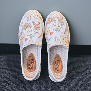 Flat Bottom Canvas Shoes Womens Slip-On Beijing Style Casual Spring Summer Autumn Lightweight round Toe Rubber Sole