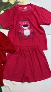 Đồ bộ mặc nhà cho bé gái 30kg đến 35kg thun xốp mềm mát đắp hình gấu dâu dễ thương BO135