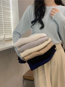 White Knitted Base Layer Long Sleeve Womens Top Early Autumn Slimming Versatile Long Sleeve Sweater Commute Style Regular Fit