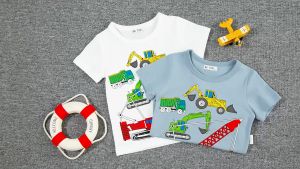 [zensasi] Baju Kaos T-Shirt Anak Laki-Laki Dan Perempuan Lengan Pendek Gambar Excavator Warna Putih Dan Biru