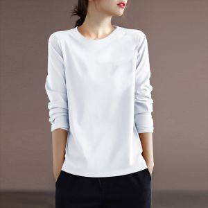 เสื้อยืดคอกลมแขนยาวผ้าฝ้ายลายดอกไม้สไตล์ย้อนยุคสำหรับผู้หญิง เสื้อเชิ้ตทรงหลวมสบาย ๆ ฤดูใบไม้ร่วง แฟชั่นสตรี