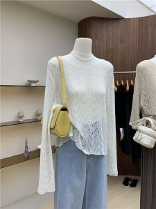 Tencel Linen Pure Color Fancy Idle Style Summer Breathable Mesh Hollow out Lace Shawl Smock Top Tide