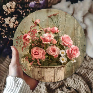 CIFbuy | Vintage Metal Wall Decor Sign - 8x8 Inch Romantic Flower Pot Tin Plaque for Home Cafe Garden