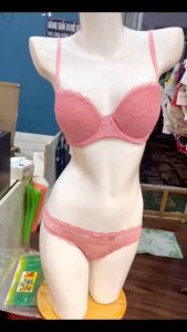 Bộ Đồ Lót Cotton Ren Kim Tuyến VJ8022 Gọng Quần Gài Phong Cách Hàn Quốc