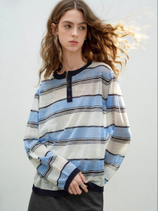 Toyouth | Áo Mỏng Phong Cách Vải Linen Sọc Dành Cho Phụ Nữ Kiểu Suông Cổ Tròn