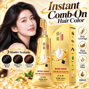 160ml Instant Comb-On Hair Color Cream for Women Men Hair Coloring Long-lasting Color Gray Hair Coverage Easy Apply Hair Dye with Comb Applicator Plant Extract Formula Low Odor Home Hair Coloring