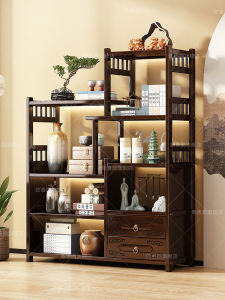 Tea Storage Cabinet Multi-layer Tea Leaf Display Case Living Room Antique Wooden Shelf Home Tea Set Rack Luxury Design