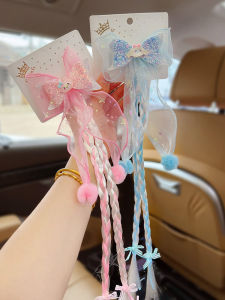 Cute Princess Birthday Costume Butterfly Knot Fake Hair Braided Hair Clip Girls Frozen Hair Accessories Childrens Fashion