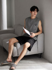 JIALEFEN | Cotton Sleeveless Vest Shorts Mens Pajama Set
