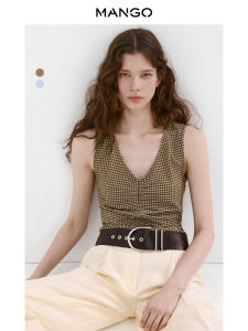 Mango | Vintage Waist-cinching Fitted Pleated Sleeveless V-neck Top