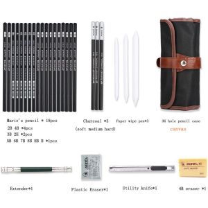 29Pcs Professional Sketch Pencil Set with Portable Storage Bag Outdoor Travel Drawing Kit for Painters Students Art Supplies