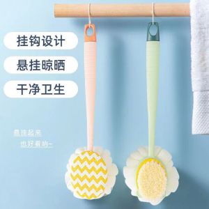 1pcs Pink Sponge Long Soft Hair Bath Brush Doubleside Rub Shower Brush Bac k Scrub ber Exfoliating Tool