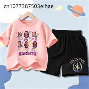 Bandai | Katseye Girl Group Printed Life Casual T-shirts Summer Short Sleeve Children Fashion Casual Matching Two Piece Shorts Set Daily