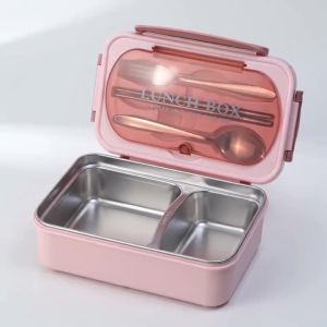 Portable Lunch Box 304 Stainless Steel Leakproof Divided Food Containers with Spoon and Chopsticks