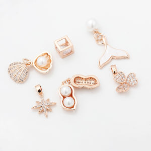 Rose Gold Plated Shell Pearl Pendant Diamond Embedded DIY Fashion Jewelry Accessories Starfish Shape Leafy Pea Pod Design