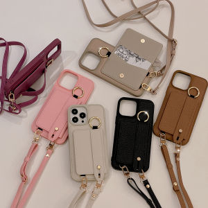 Crossbody Wallet Case for iPhone 17 Pro Max 16 Pro 15 iphone 14 Pro Max iPhone 13/12 Pro Max iphone 11 16e Case Credit Card Holder Leather Wristband bracket Crossbody Strap Lanyard Ribbon iphone Case