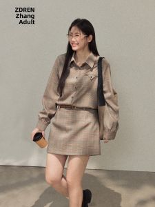ZHANGDAREN | Bộ Hai Mảnh Họa Tiết Caro Retro Phù Hợp Với Dáng Ngon