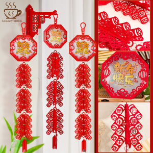 Happy Chinese New Year Fu Character Red Lantern Non-woven Simulated Firecracker Pendant DIY Home Door Window Hanging Ornaments