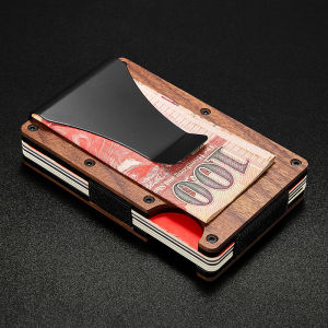 USA Minimalism Natural Solid Wood Money Clip Wallet RFID Blocking Wallets for Men Metal Aluminum Slim Cash Credit Card Holder