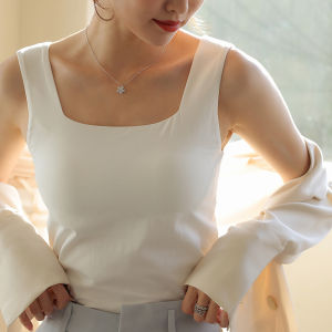 Modal White Strap Vest with Chest Pad Womens One-Piece Square Collar No-Wire Bralette Base Thin Model Underwear Tank Top