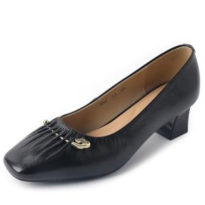 Top Layer Cowhide Womens Shoes Spring Autumn Season Genuine Leather Lady Style Thick Heel Folded Edge Large Size 40-43