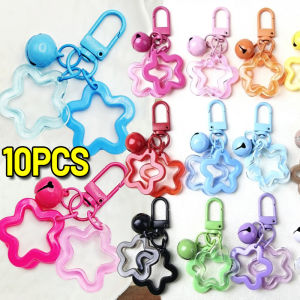 10Pcs Hollow Flower Charm Pendant Keychain with Bells Colorful Acrylic Beads Keyring Accessories Bag Lanyard Keyrings Jewelry Making