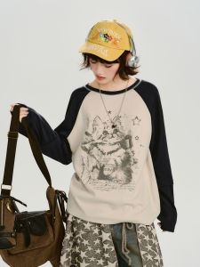 Vintage Printed Slimming Loose-Fitting Long Sleeve T-Shirt