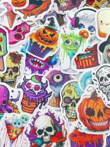 50pcs Halloween Scary Food Stickers Skull Spider Web Ghost Bat Horror Skull Gothic Aesthetic Designs Waterproof Vinyl Decals