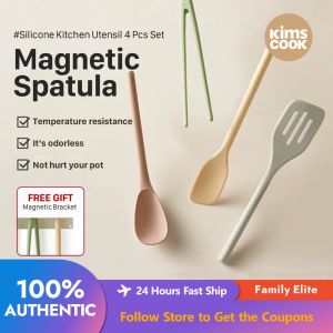 【FREE GIFTS】Korean Kimscook Magnetic Silicone Kitchenware (4-Piece Set) Kitchen Spatula Kitchen Utensils Frying Spoon Food Tongs