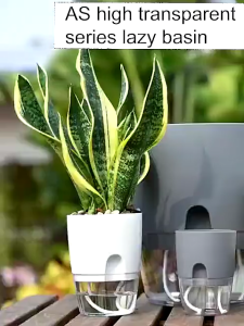 Self Watering Flower Pot Plastic Hydroponics Plants Pot Transparent Double Layer Cotton Rope