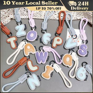 A To Z Leather Initials Keychain Braied Wristband Pendant Keyring for Women Men Car Bag Charms Camera Phone Case Accessories