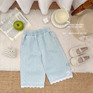 Quần Dài Có Viền Ren Đính Nút Cho Bé Gái