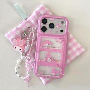 Sanrio | Fashion Korean Hollow Out My Melody Pink Shockproof Phone Case For iphone 17 Pro Max 16 15 17 Lens Protective Cover With Chain