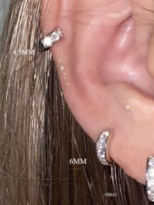 Single 4.5MM Straight Pin Ear Cuff Precise 925 Sterling Silver Embedded Diamond Ultra Small Ear Bone Pin Sleep without Removal