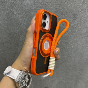 Anti-Fall iPhone Case Orange Matte Finish Breathable Edges Rotating Stand Ring for Apple 16 pro Max 15 pro 14 Business Magnetic 13 Internet Celebrity 12